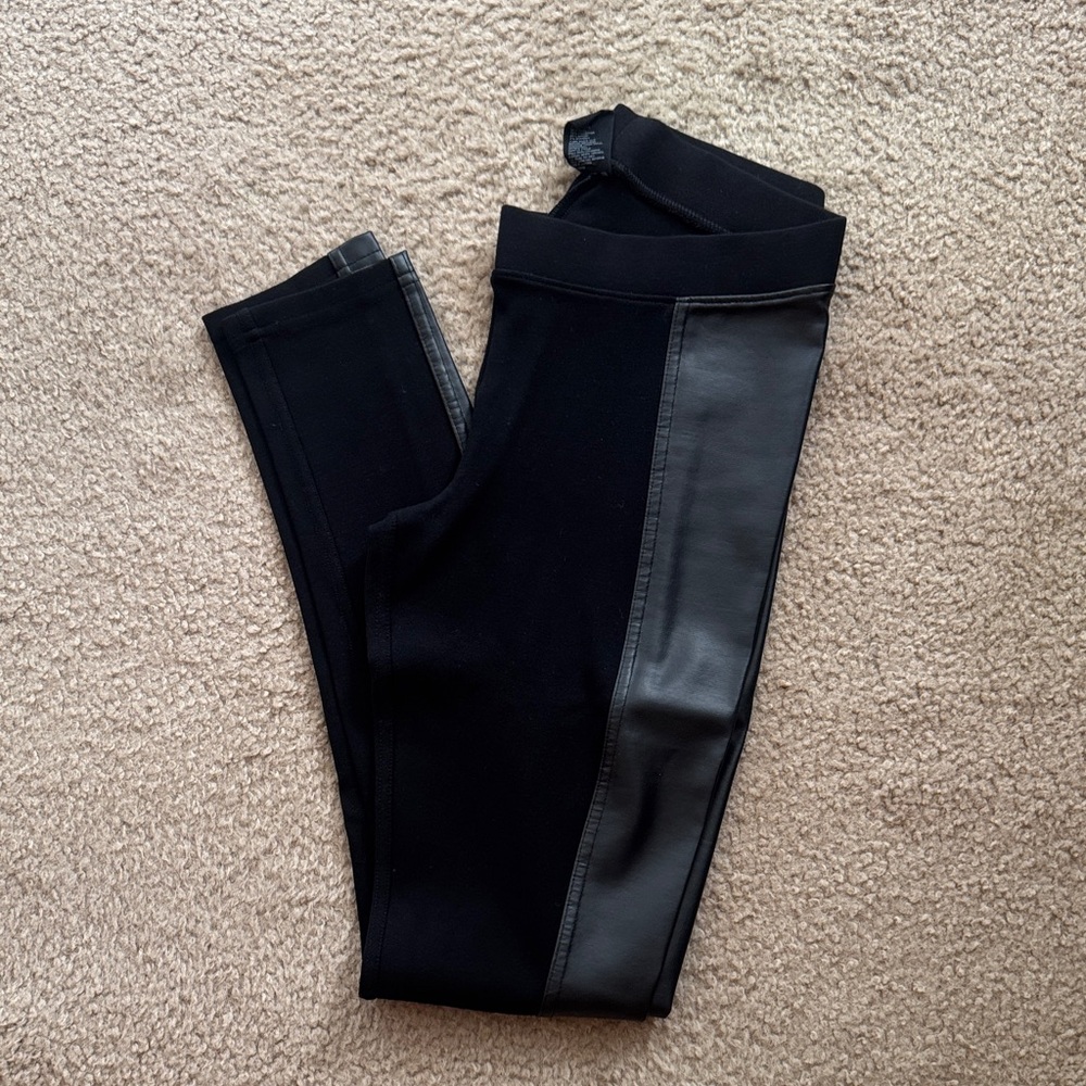 Black Leggings with Side Faux Leather Detail
